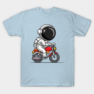 Cute Astronaut Riding Motorcycle Cartoon T-Shirt